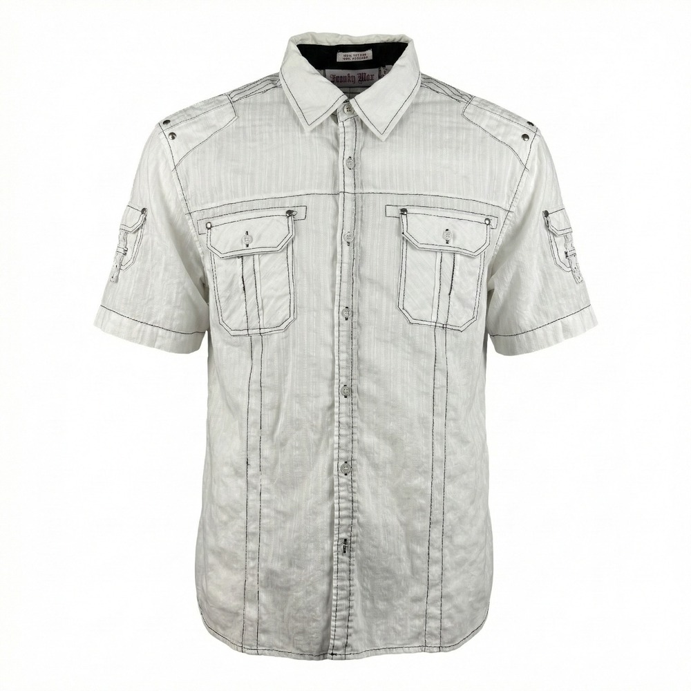 Franky‎ Max Men's XL White Cargo Shirt Y2K Cyber Grunge Streetwear
